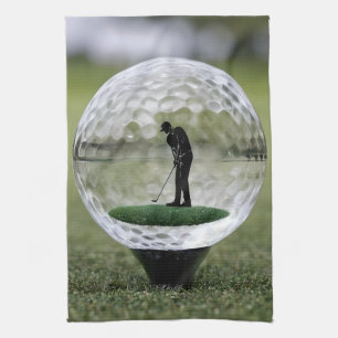 Glass Golf Ball With Golf Player Inside, Tea Towel