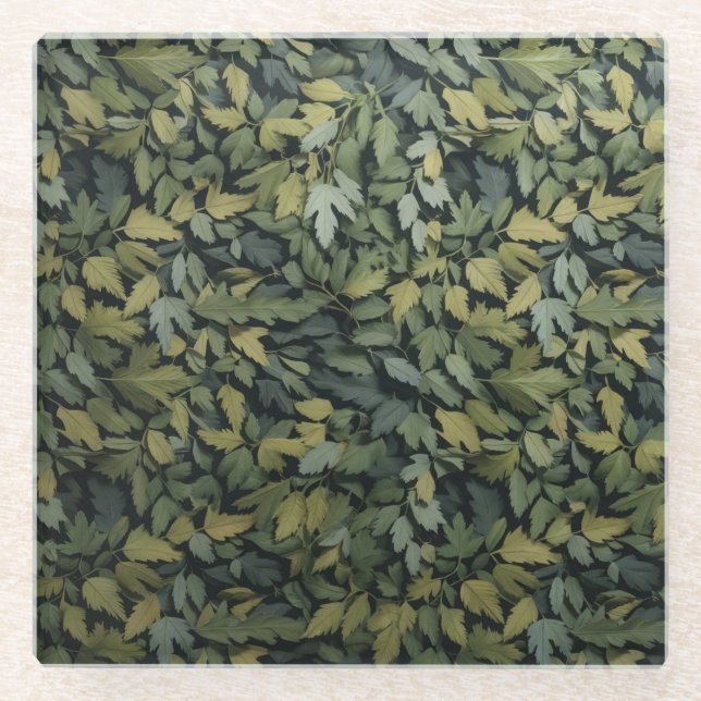 Glass Green Leafy Drink Coaster (Front)