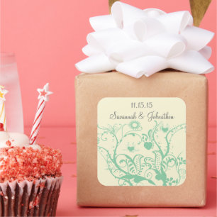 Glass Green Love Bird Swirls Wedding Stickers
