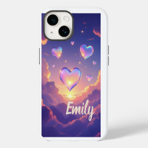 Glass Hearts Floating Purple Skies iPhone 14 Case