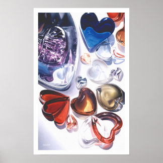 Glass Hearts Love Watercolor Poster
