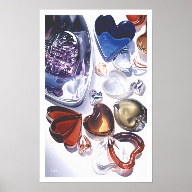 Glass Hearts Love Watercolor Poster (Front)