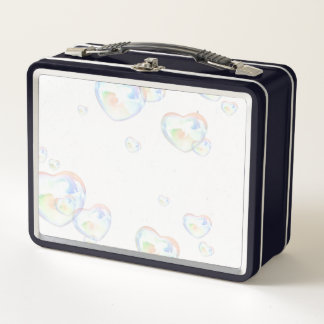 Glass Hearts on White Metal Lunch Box
