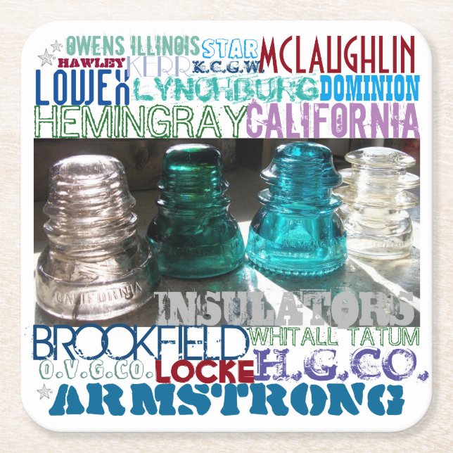 GLASS INSULATORS HISTORY of the RAILROAD Telegraph Square Paper Coaster (Front)