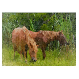 Glass Kitchen Cutting Board - Assateague Ponies