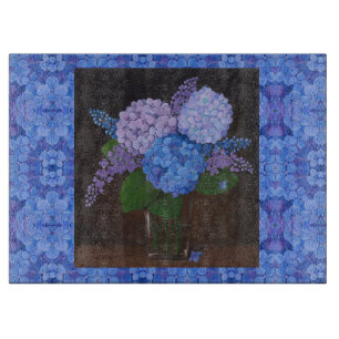 Glass Kitchen Cutting Board -Hydrangeas in Vase #2