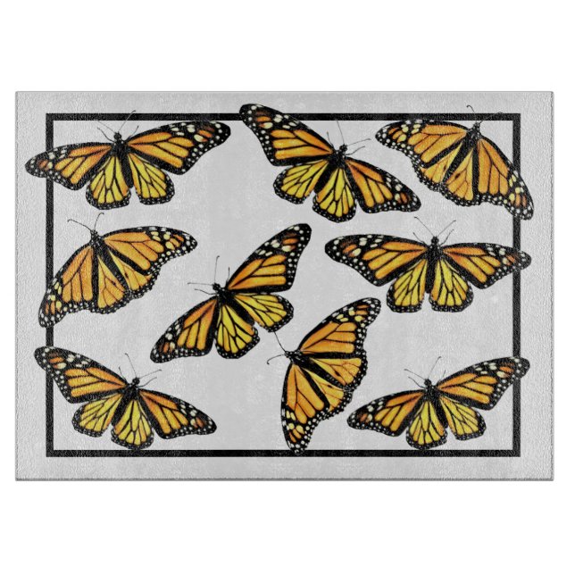 Glass Kitchen Cutting Board Monarch Painting (Front)