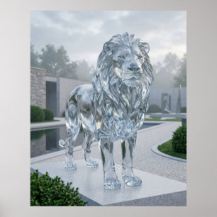 Glass Lion Sculpture Dawn Poster