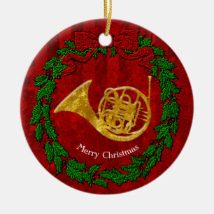 Glass Look Gold French Horn Personalise Ceramic Ornament