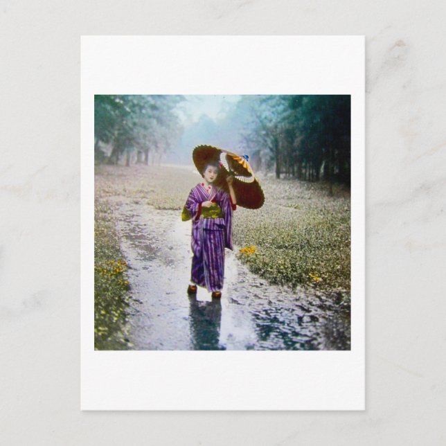 Glass Magic Lantern Slide A JAPANESE GIRL IN RAIN Postcard (Front)