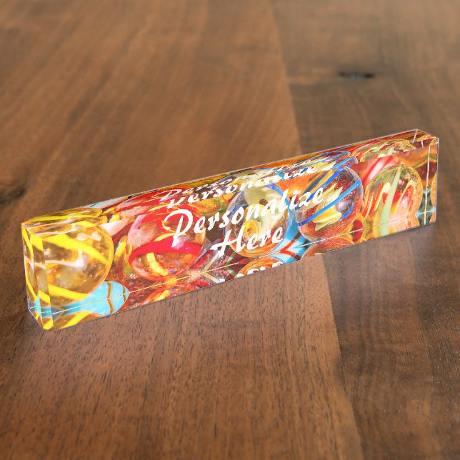 Glass marbles old school colourful  nameplate (Side)