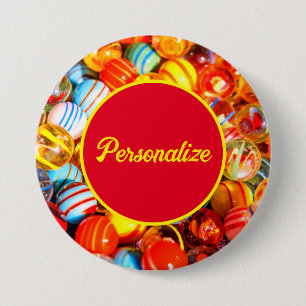 Glass marbles vintage old school colourful 7.5 cm round badge