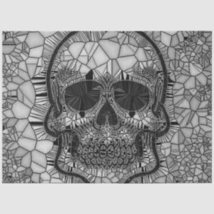 Glass Mosaic Skull, black white Tissue Paper