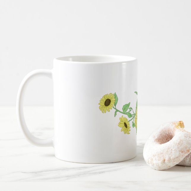 Glass mug with sunflower design (With Donut)