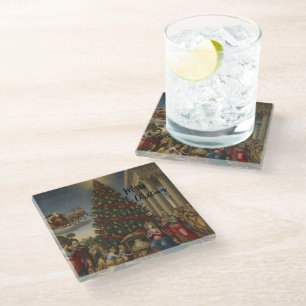 Glass Nativity Christmas Santa Table Coaster