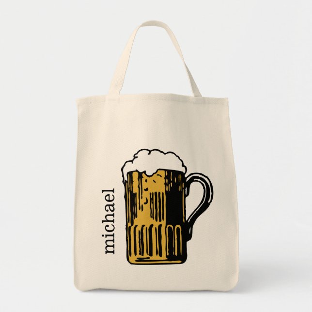 Glass of Beer custom name tote bags (Front)