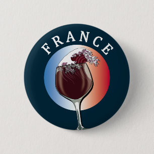 Glass of French Wine - France 6 Cm Round Badge