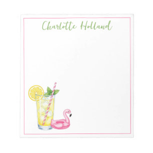 Glass of Lemonade With Flamingo Notepad