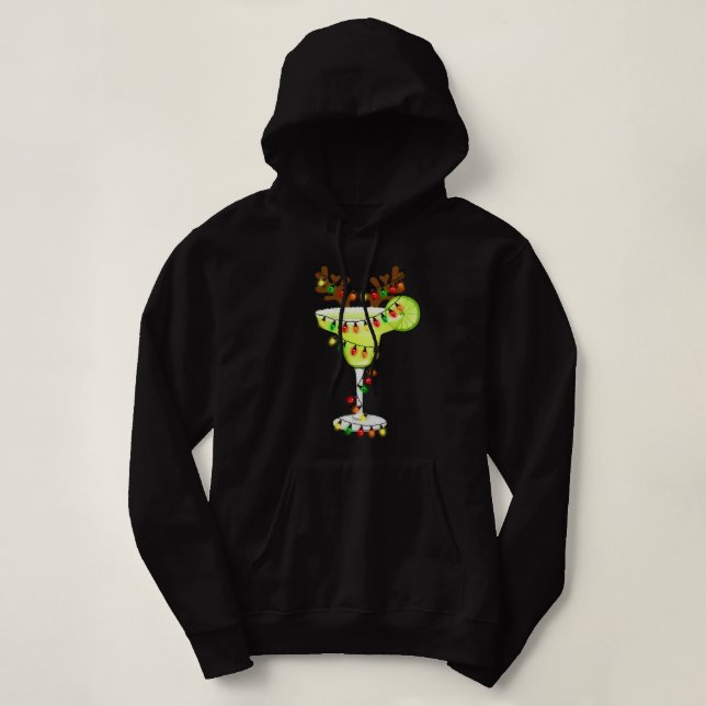 Glass of Margarita Christmas Lights Drinking Lover Hoodie (Design Front)
