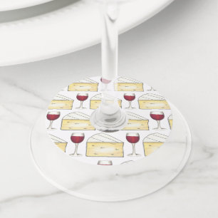 Glass of Red Wine Brie Cheese Tasting Celebration Tag
