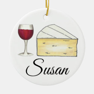 Glass of Red Wine Brie Cheese Tasting Wine Lover Ceramic Ornament