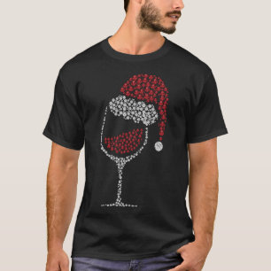 Glass of Red Wine Santa Hat Christmas Drinking Tea T-Shirt