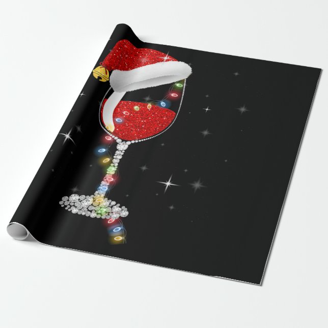 Glass of Red Wine Santa Hat Christmas Wine Pajamas Wrapping Paper (Unrolled)