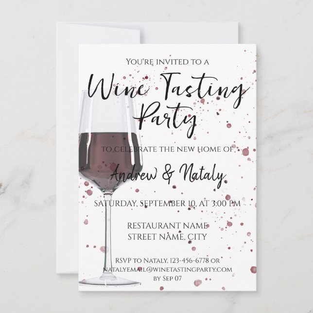 Glass of red wine watercolor invitation (Front)