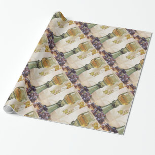 GLASS OF WHITE WINE, OLD GRAPE VINEYARD WRAPPING PAPER