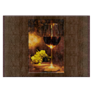 Glass of Wine and Green Grapes by Candlelight Cutting Board