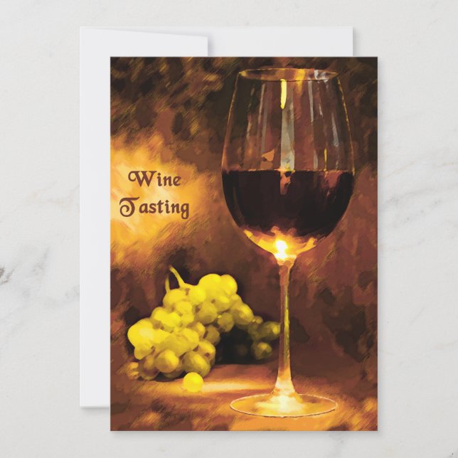 Glass of Wine, Green Grapes, Candlelight Tasting Invitation (Front)