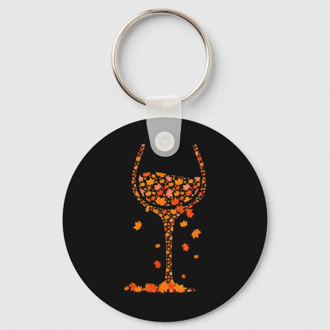Glass Of Wine Maple Leaf Autumn Fall Funny Drink W Key Ring (Front)