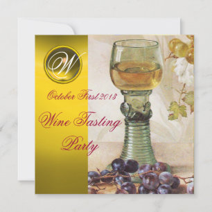 GLASS OF WINE ,OLD GRAPE VINEYARD PARTY MONOGRAM INVITATION