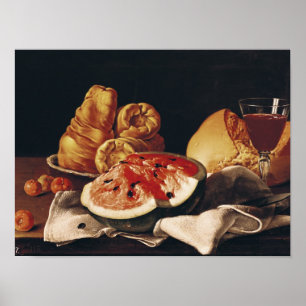 Glass of Wine, Watermelon and Bread Poster