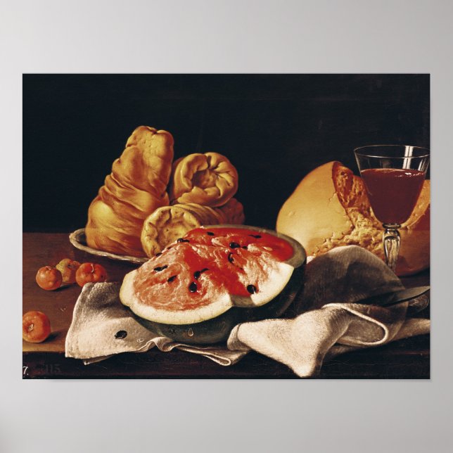 Glass of Wine, Watermelon and Bread Poster (Front)
