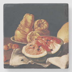 Glass of Wine, Watermelon and Bread Stone Coaster