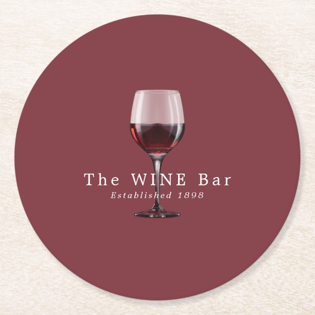 Glass of Wine, Wine Bar/Winery Round Paper Coaster (Front)