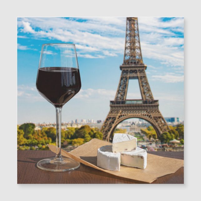 Glass of wine with brie cheese on Eiffel tower (Front)