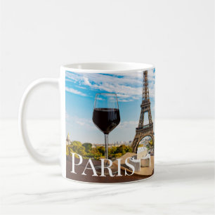 Glass of wine with brie cheese on Eiffel tower Coffee Mug