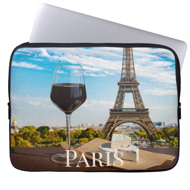 Glass of wine with brie cheese on Eiffel tower  Laptop Sleeve (Front)