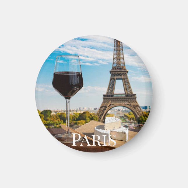 Glass of wine with brie cheese on Eiffel tower Magnet (Front)
