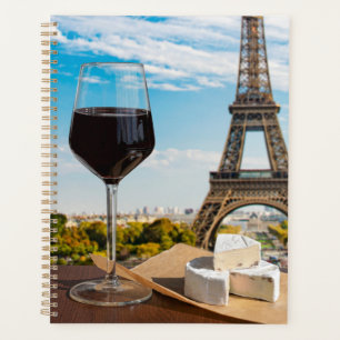 Glass of wine with brie cheese on Eiffel tower Planner