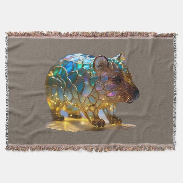 Glass Opalised Australian Wombat, Throw Blanket (Front)