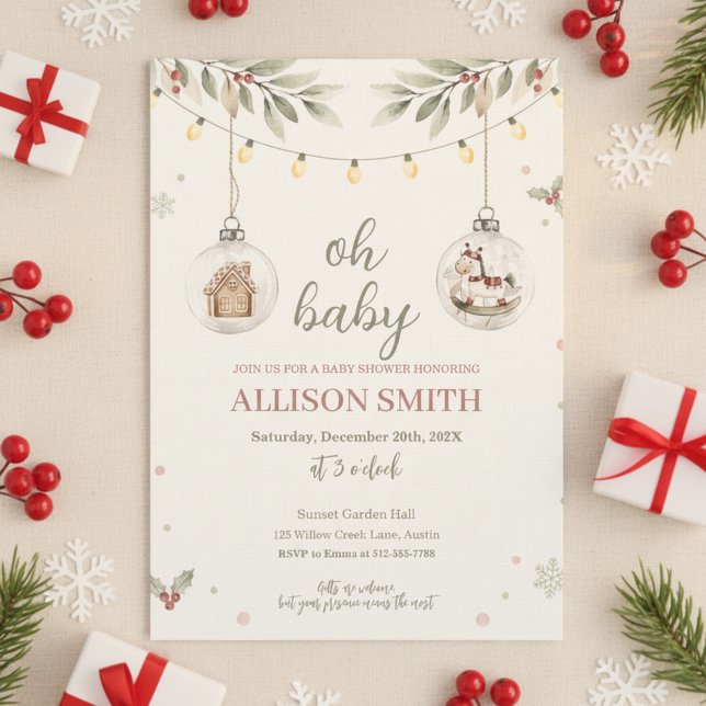 Glass Ornament Baby Shower Invitation Winter Theme (December Baby Celebration
Holiday Baby Theme)