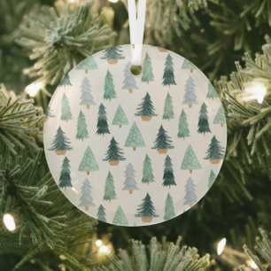 Glass Ornament Round - Christmas Trees Pattern