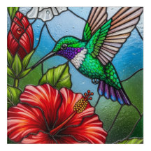Glass Patchwork Hummingbird Garden Floral Mosaic
