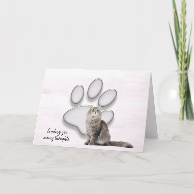 Glass Pawprint for Cat Loss Sympathy Card (Front)