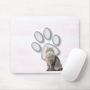 Glass Pawprint With Cat Mouse Pad