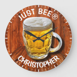 Glass Pint Beer Mug With White Head With Your Text Large Clock