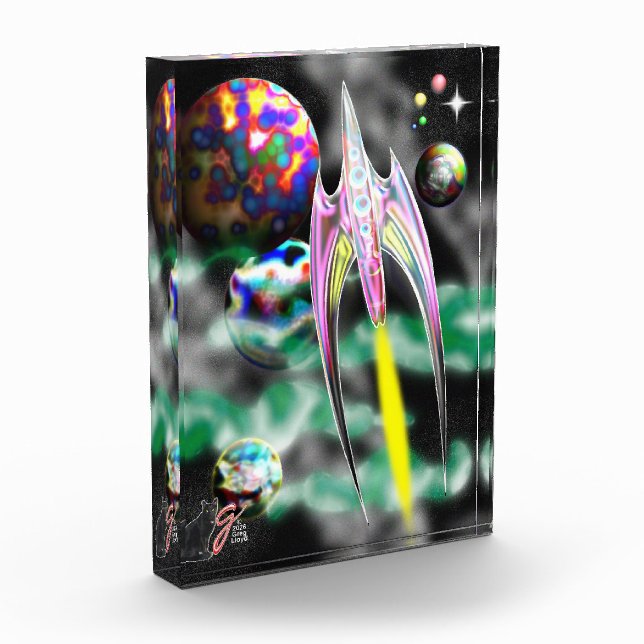 Glass Rocket Colour Illustration Acrylic Block (Left)